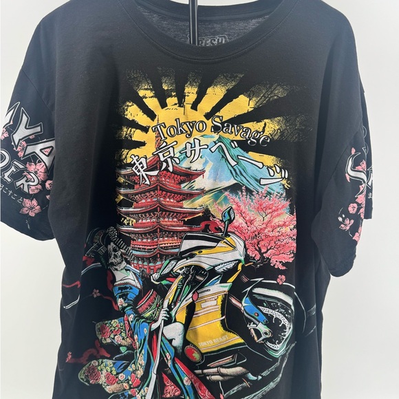 Fresh Laundry Tokyo Savage Black ghost rider Graphic Tee Size 2XL - Picture 2 of 7